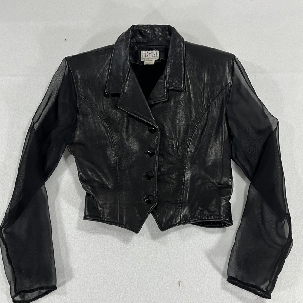 Vintage 90s Firenze Santa Barbara Leather Jacket S Mesh Sleeves Goth Whimsigoth